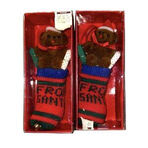 Vintage 1986 Bear Ornament Music Box Troy Land  Bear Christmas Stocking Bundle